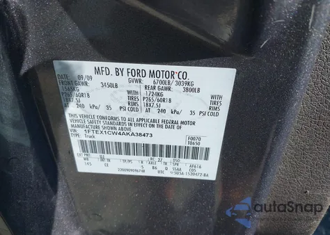 2010 Ford F-150 Stx/Xl из США, поврежденный, VIN 1FTEX1CW4AKA38473